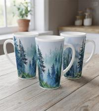 Set of 4 Cups, Forest, Large 17oz Latte Ceramic Mugs - Extra Tall Cup Set
