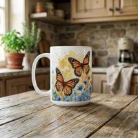 Butterfly Cups Set -  Large and Small Ceramic Mugs