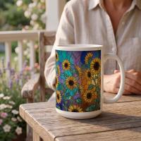 Sunflower Cups Set -  Large and Small Ceramic Mugs