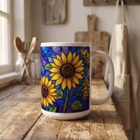 Sunflower Cups Set -  Large and Small Ceramic Mugs