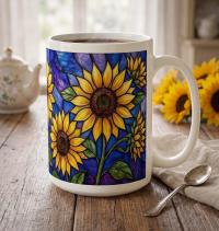 Sunflower Cups Set -  Large and Small Ceramic Mugs