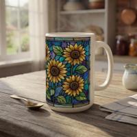 Sunflower Cups Set -  Large and Small Ceramic Mugs