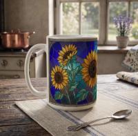 Sunflower Cups Set -  Large and Small Ceramic Mugs