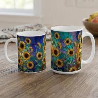 Sunflower Cups Set -  Large and Small Ceramic Mugs