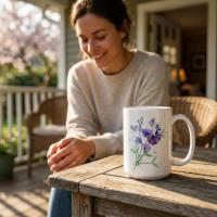 Sweet Pea, Floral Mug set, Large and Small Cups, 11oz or 15oz Ceramic Mugs