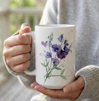 Sweet Pea, Floral Mug set, Large and Small Cups, 11oz or 15oz Ceramic Mugs