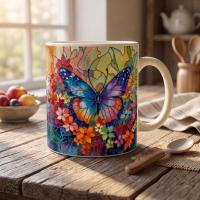 Butterfly Cups Set -  Large and Small Ceramic Mugs