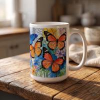Butterfly Cups Set -  Large and Small Ceramic Mugs