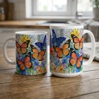 Butterfly Cups Set -  Large and Small Ceramic Mugs