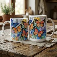 Butterfly Cups Set -  Large and Small Ceramic Mugs