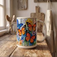 Butterfly Cups Set -  Large and Small Ceramic Mugs