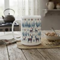 Christmas Mug, Reindeer, Large and Small Mug Set