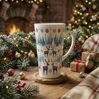 Christmas Mugs, Latte 17oz Ceramic Mug - Coffee or Tea Cup, Extra Tall