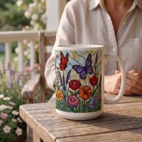 Butterfly Cups Set -  Large and Small Ceramic Mugs
