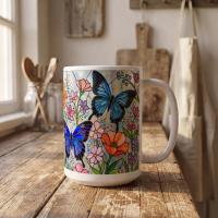 Butterfly Cups Set -  Large and Small Ceramic Mugs
