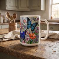 Butterfly Cups Set -  Large and Small Ceramic Mugs