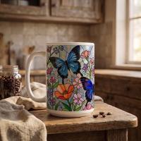 Butterfly Cups Set -  Large and Small Ceramic Mugs
