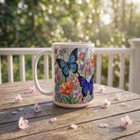 Butterfly Cups Set -  Large and Small Ceramic Mugs