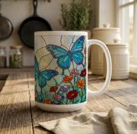 Set of Big Mugs, Butterfly Cup Set, Large 15 oz Matching Cups