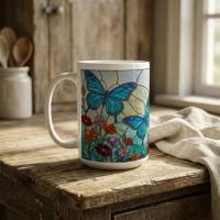 Set of Big Mugs, Butterfly Cup Set, Large 15 oz Matching Cups