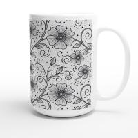 Set of Big Mugs, Floral Cup Set, Large 15 oz Matching Cups