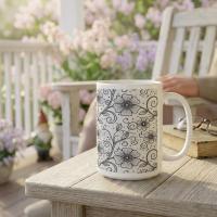 Set of Big Mugs, Floral Cup Set, Large 15 oz Matching Cups