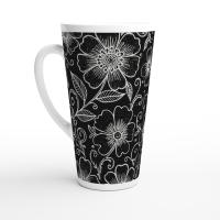 Set of 3 Cups, Floral, Large 17oz Latte Ceramic Mugs - Extra Tall Cup Set