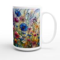 Set of Big Mugs, Floral Cup Set, Large 15 oz Matching Cups