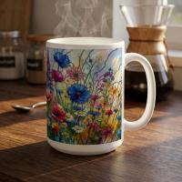 Set of Big Mugs, Floral Cup Set, Large 15 oz Matching Cups