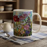 Set of Big Mugs, Floral Cup Set, Large 15 oz Matching Cups