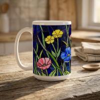 Set of Big Mugs, Floral Cup Set, Large 15 oz Matching Cups