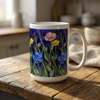 Set of Big Mugs, Floral Cup Set, Large 15 oz Matching Cups