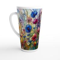Set of 3 Cups, Floral, Large 17oz Latte Ceramic Mugs - Extra Tall Cup Set