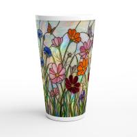 Set of 3 Cups, Floral, Large 17oz Latte Ceramic Mugs - Extra Tall Cup Set