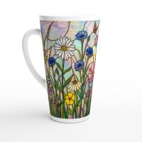 Set of 3 Cups, Floral, Large 17oz Latte Ceramic Mugs - Extra Tall Cup Set