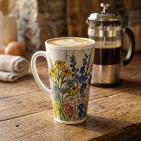 Set of 3 Cups, Floral, Large 17oz Latte Ceramic Mugs - Extra Tall Cup Set