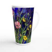 Set of 3 Cups, Floral, Large 17oz Latte Ceramic Mugs - Extra Tall Cup Set