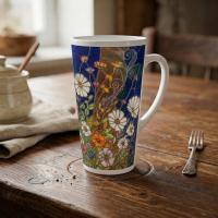 Set of 3 Cups, Floral, Large 17oz Latte Ceramic Mugs - Extra Tall Cup Set