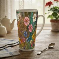 Set of 3 Cups, Floral, Large 17oz Latte Ceramic Mugs - Extra Tall Cup Set