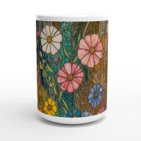 Set of Big Mugs, Floral Cup Set, Large 15 oz Matching Cups