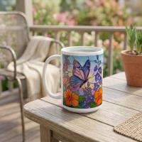 Butterfly Cups Set -  Large and Small Ceramic Mugs