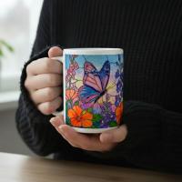 Butterfly Cups Set -  Large and Small Ceramic Mugs
