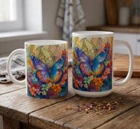 Butterfly Cups Set -  Large and Small Ceramic Mugs
