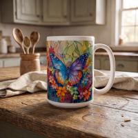Butterfly Cups Set -  Large and Small Ceramic Mugs
