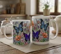 Butterfly Cups Set -  Large and Small Ceramic Mugs