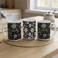 Set of Big Mugs, Floral Cup Set, Large 15 oz Matching Cups