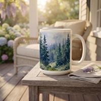 Forest Cups Set -  Large and Small Ceramic Mugs
