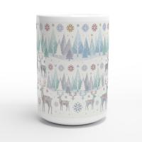 Set of Big Mugs, Christmas Mugs, Reindeer, Large 15 oz Matching Cups