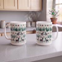 Set of Big Mugs, Christmas Mugs, Reindeer, Large 15 oz Matching Cups