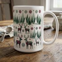 Set of Big Mugs, Christmas Mugs, Reindeer, Large 15 oz Matching Cups